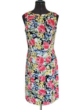 Talbots Cotton 6P Vibrant Floral Print Sleeveless Dress Wedding Guest Romantic